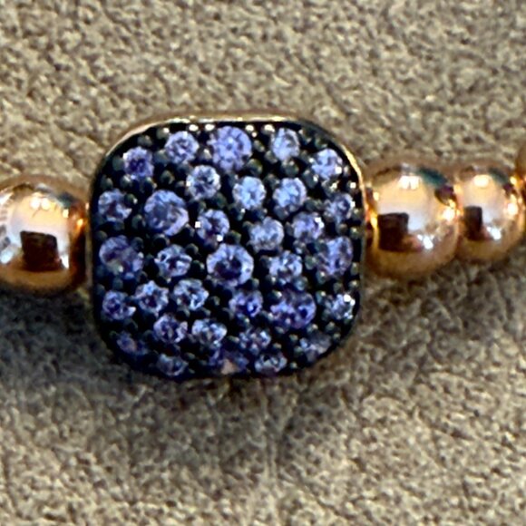 Two Italian SS Rose Gold-Plated Bead Bracelets w/Pave Set Swarovski Crystal NWOT - Picture 4 of 5